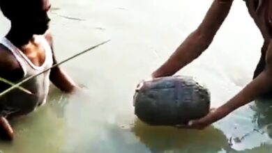 Mainpuri News: A stone written in the name of Ram was found floating in the river Ishan in Mainpuri.