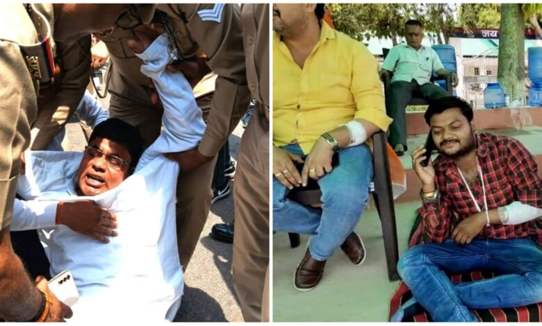 Etawah News: Congressmen took out a foot march, clash between leaders and police, lathi charge