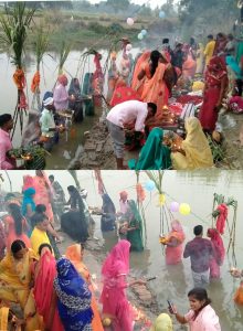 Ambedkar Nagar News: On the occasion of Chhath Puja, women offer prayers to the setting sun.

