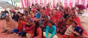Ambedkar Nagar News Nine day Shri Ram Katha event Devotees listening to Shri Ram Katha