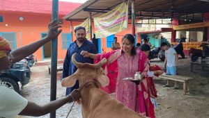 Bihar News Sawamani Utsav celebrated at Pinjra Pol Cowshala on the marriage anniversary of Mayor Garima Devi Shikaria.