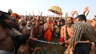 Mahakumbha Nagar Prayagraj News: On the occasion of Mauni Amavasya Amrit Snan festival, all the 13 Akharas along with Shankaracharyas took a holy dip in the Triveni with simplicity
